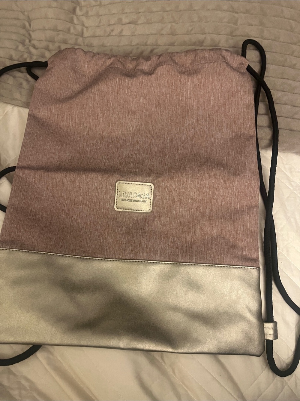 Livacasa Drawstring Gym Bag in Blush Pink and Gold